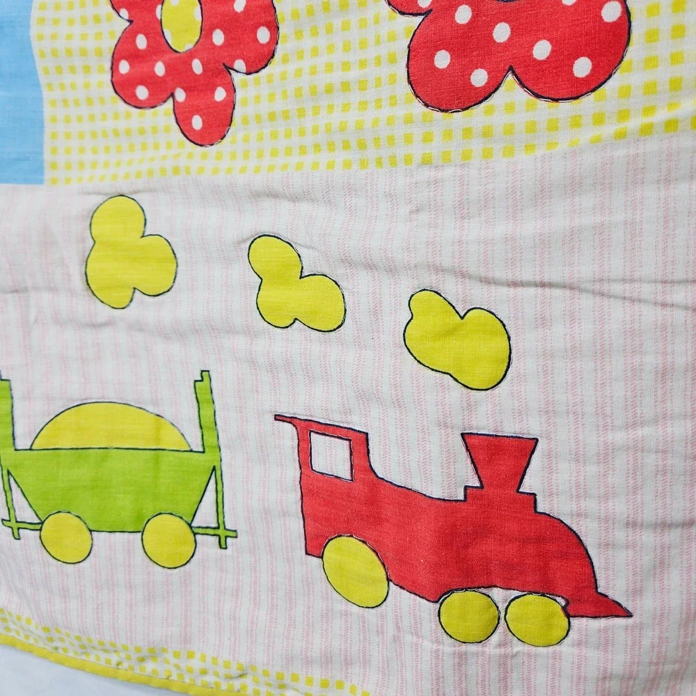 Vintage‎ Thats Our Baby Quilt Blanket Gingham Animal Patchwork Yellow Blue Retro